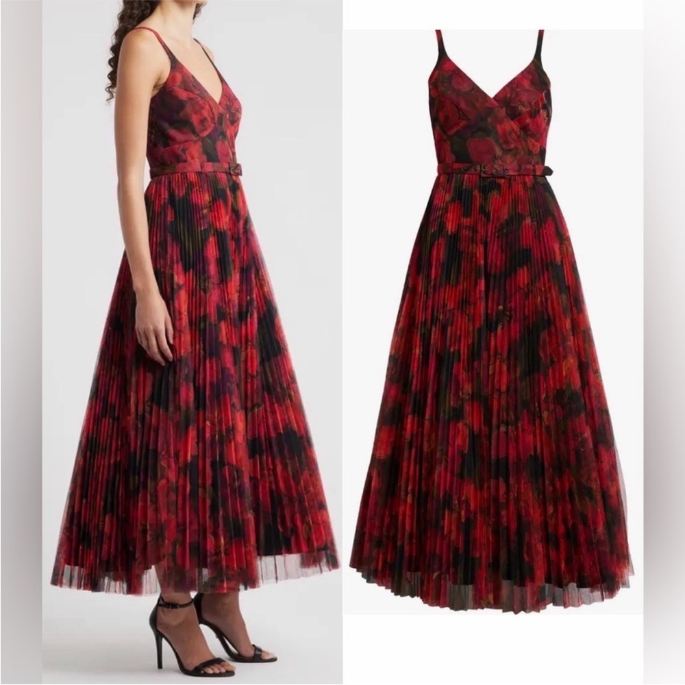 NEW Hutch Joanna Moody Orchids Pleated Belted Sleeveless Gown - Picture 2 of 7